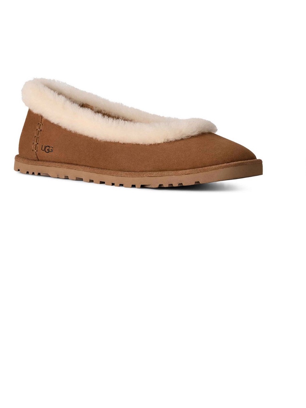 UGG Women's Chestnut Suede Slip-On Slipper with Cream Sheepskin Trim